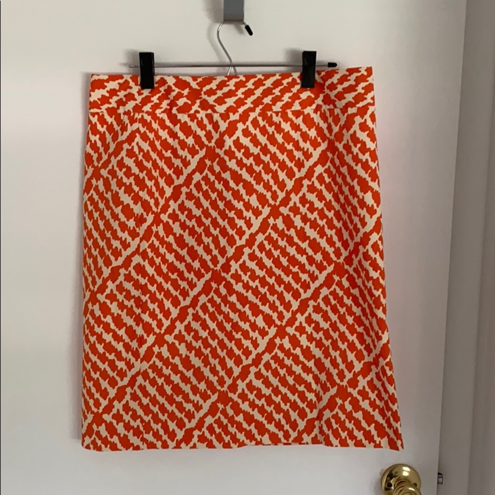 Jcrew Orange White Pattern Midi Skirt